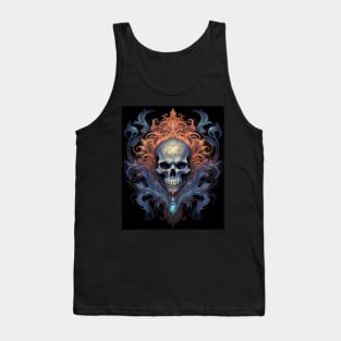 Skull on Blue Fire: Baroque Vintage Ornament Background Tank Top